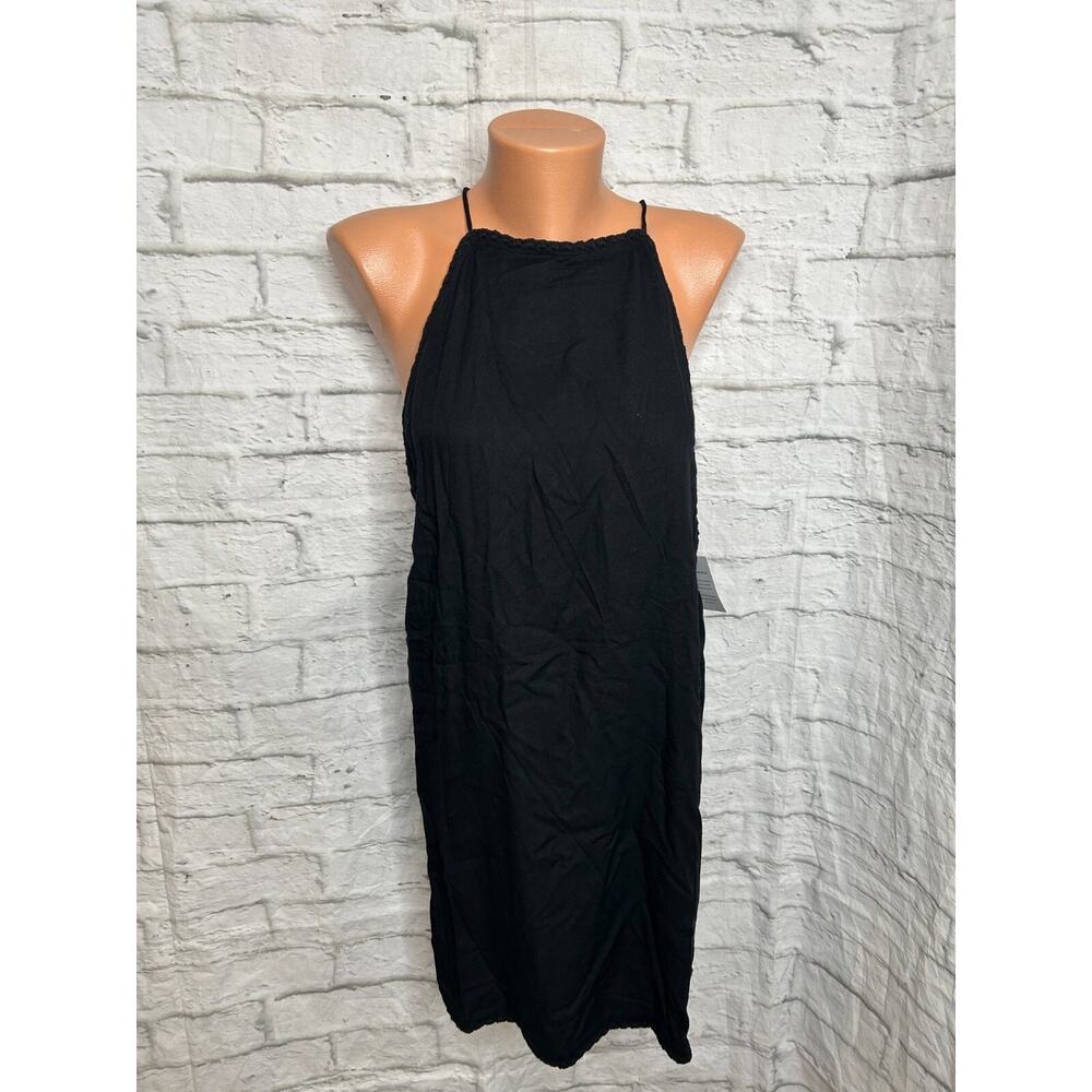 Maurie And Eve Dress 10 Black Grounded Earth Mini Open Back Crochet Trim Beach